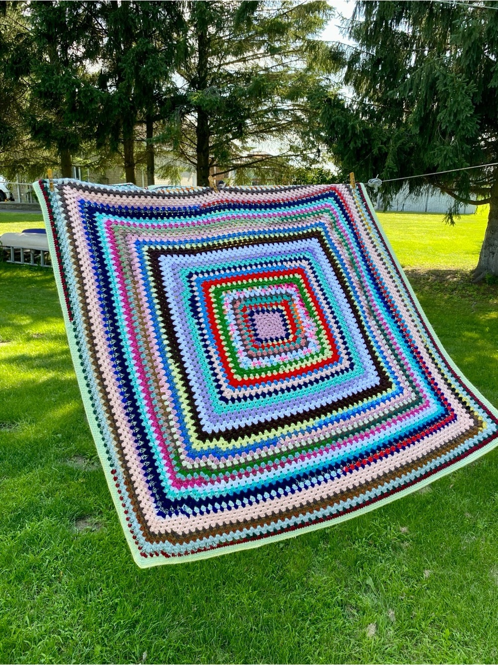 Vintage Handmade Multicolor Granny Square Crochet Blanket 60"x60"
